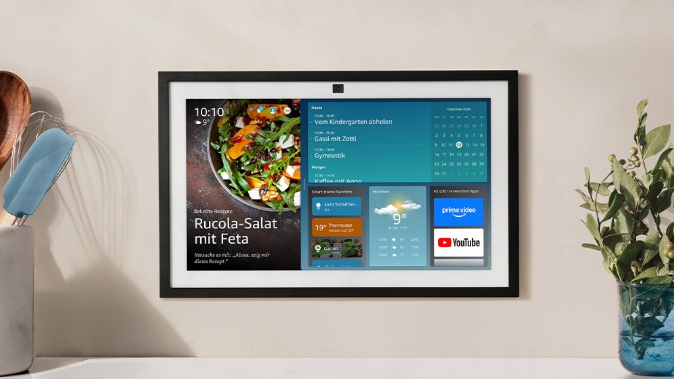 Echo Show zeigt Unterhaltungsplattformen, Wetter und ein Rezept an