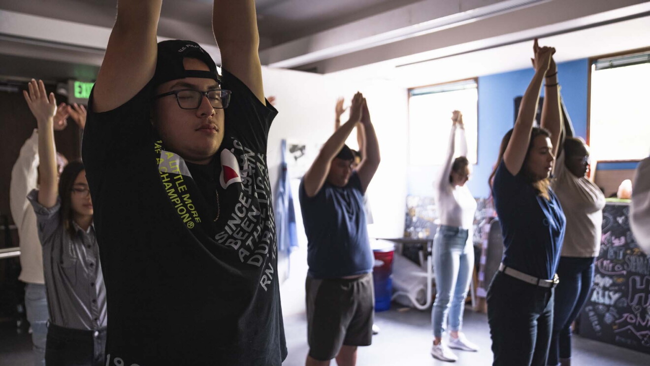 High school students practice mindful meditation while using the new Alexa skill, "Keep Calm"