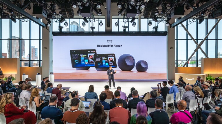 Amazon product launch event for Echo devices designed for Alexa+