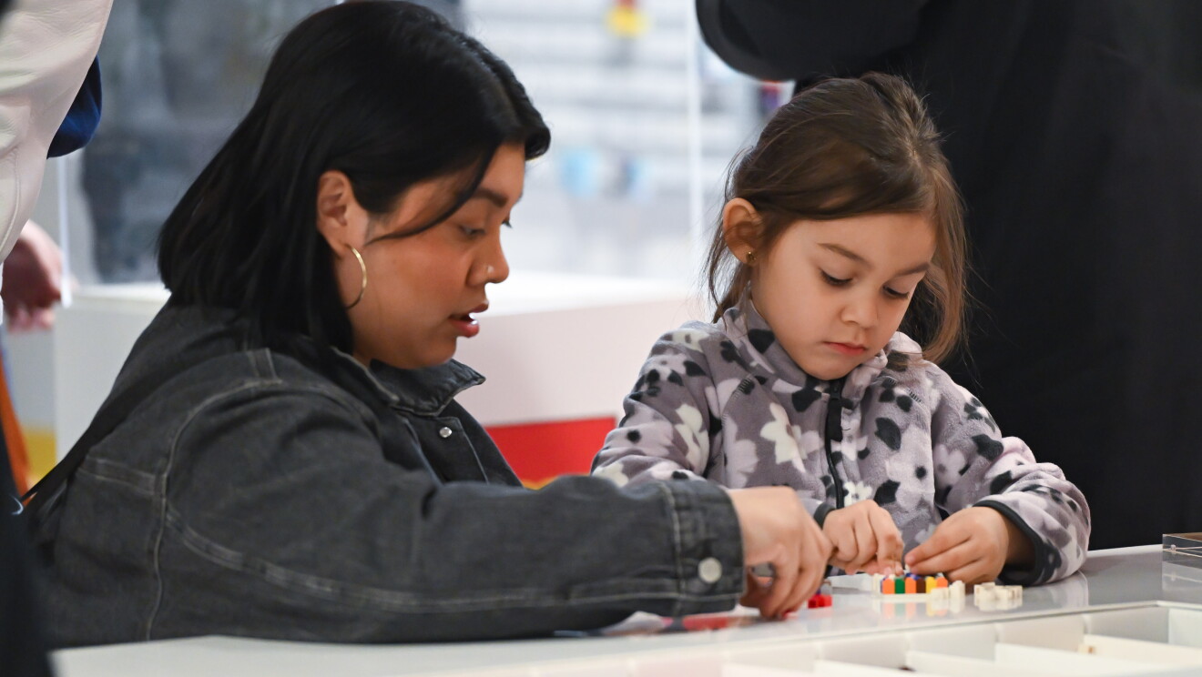 Mother and Daughter Building LEGO