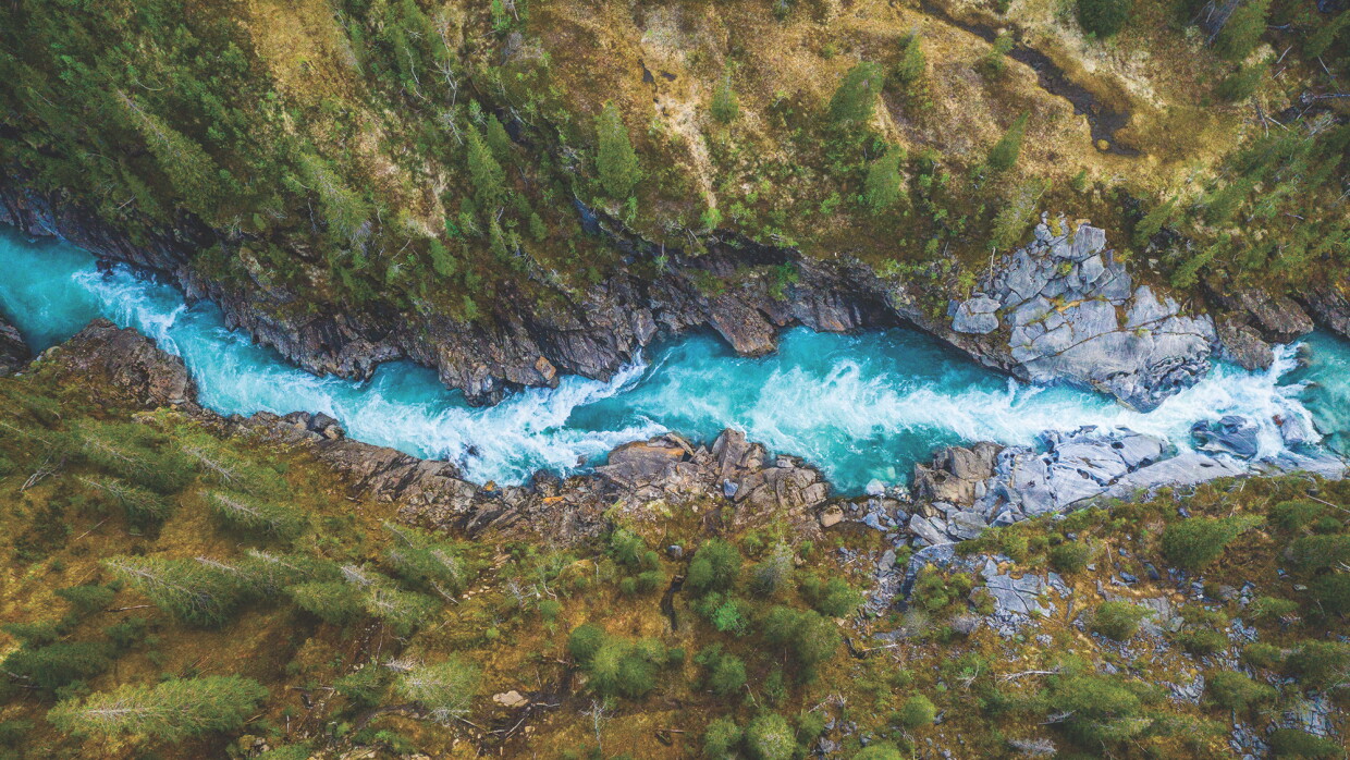 Aerial Vertical View Over The Surface Of A Mountain River Glomaga