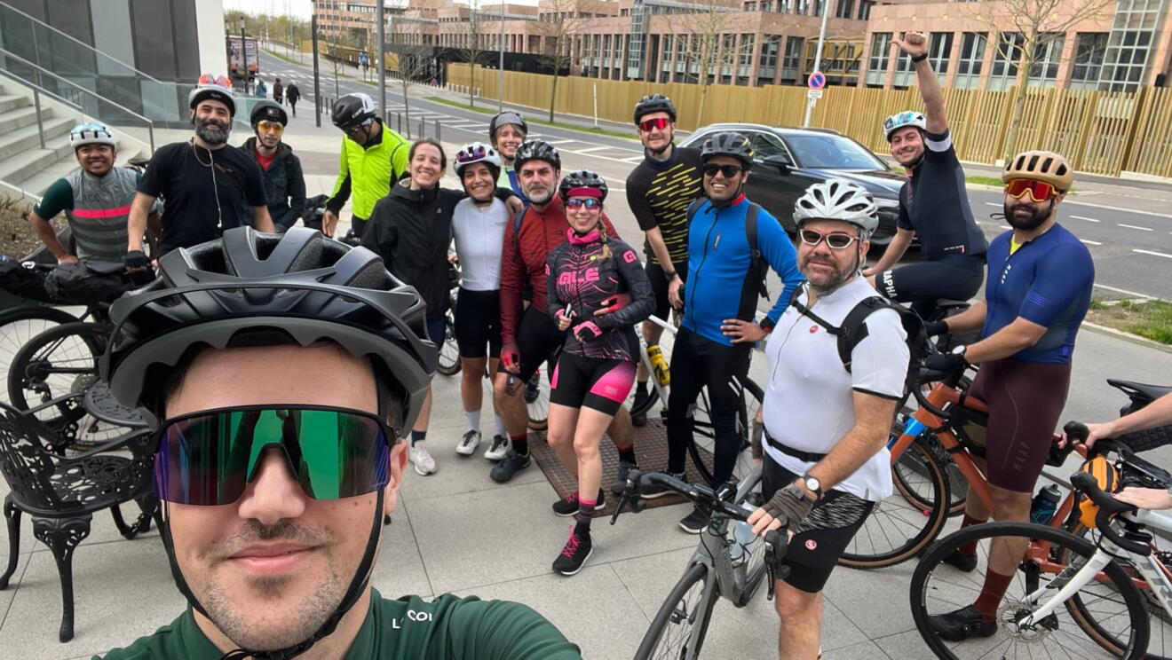 Amazon employee cyclists in a group photo. 