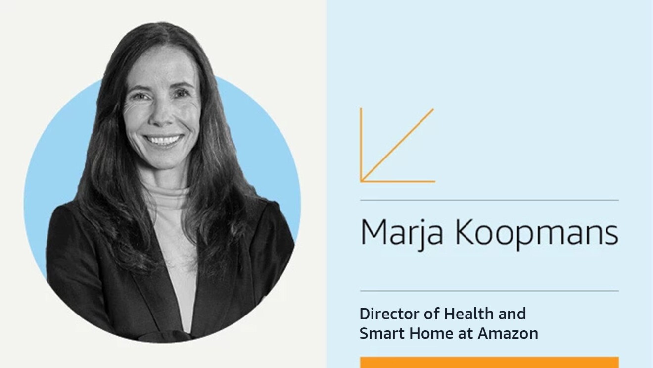 A headshot of Marja Koopmans alongside her title, "Director of Health and Smart Home at Amazon."