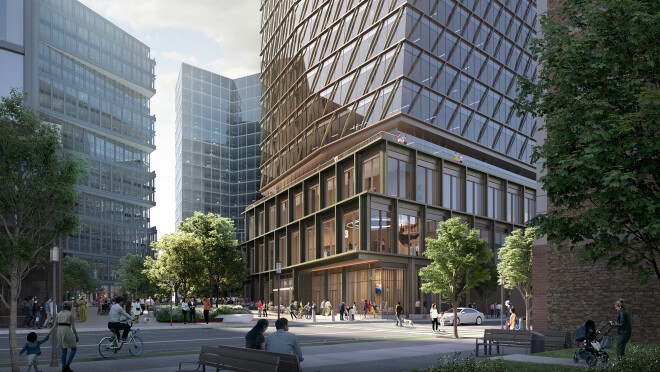 位于马萨诸塞州波士顿的亚马逊科技中心的外观。