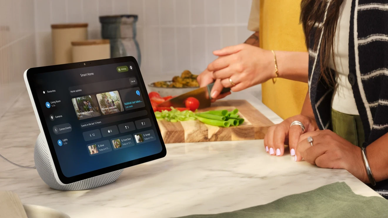 Alexa+ on Echo device on kitchen bench 