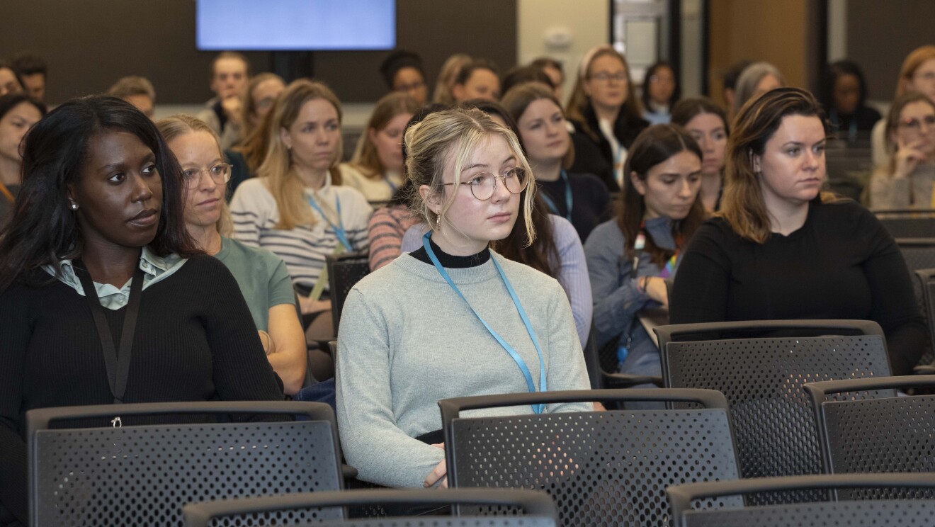 Amazon employees during a talk from Dame Stephanie Shirley