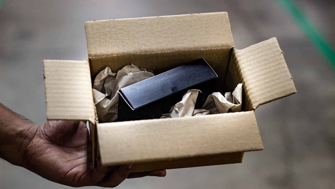 A box with paper dunnage hence doing away with Plastic free packaging