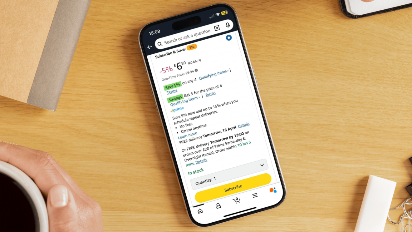 A person using Subscribe & Save on their phone