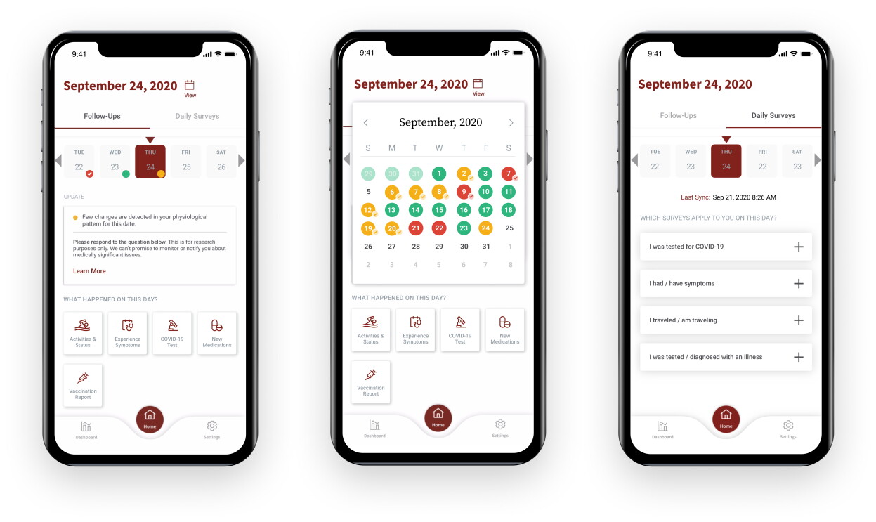 Three different views via an iPhone of the MyPHD app.