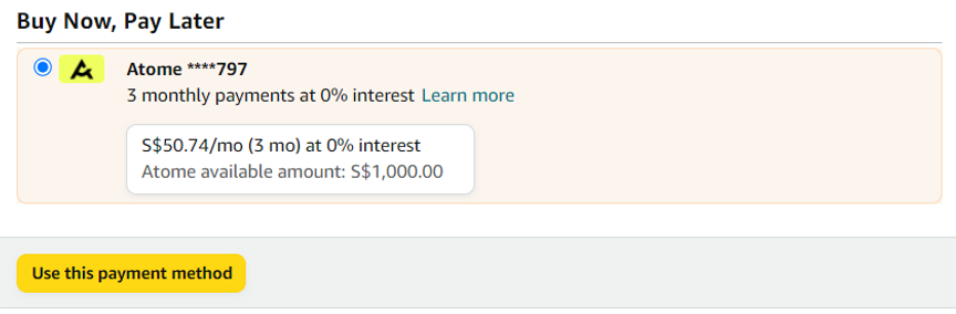 BNPL screenshot on Amazon.