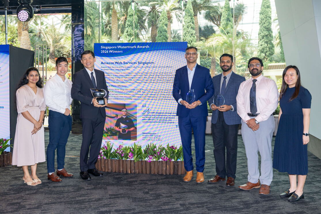 AWS data center water efficiency efforts recognized by PUB in Singapore.