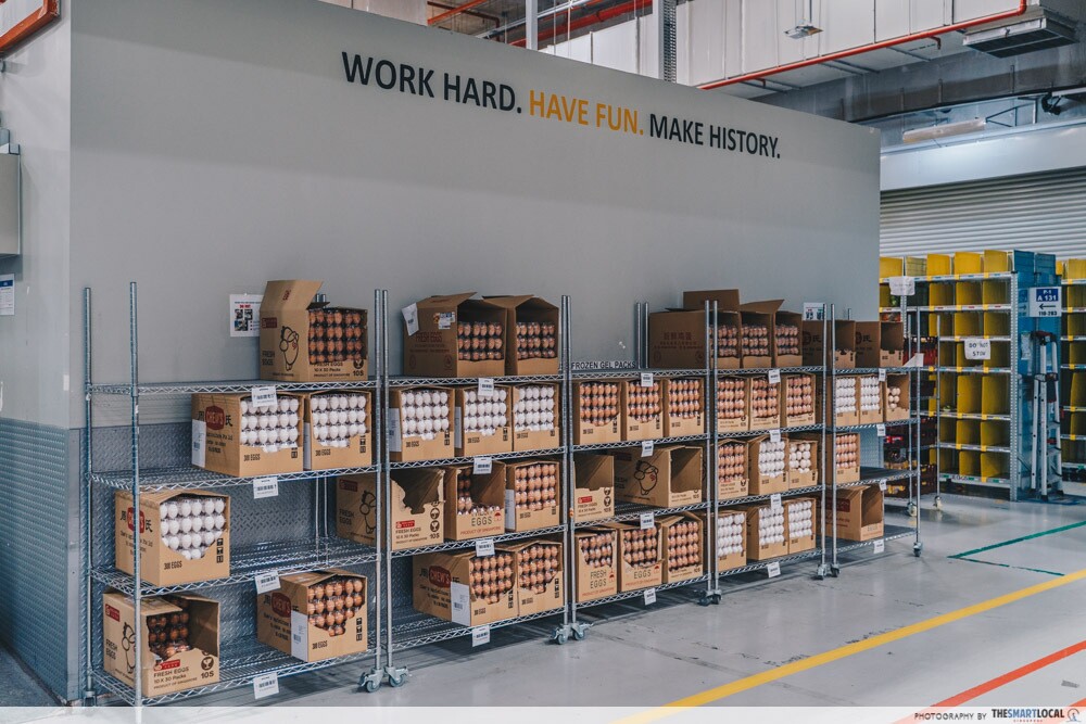 An egg section within the Amazon Fresh fulfillment centre in Singapore