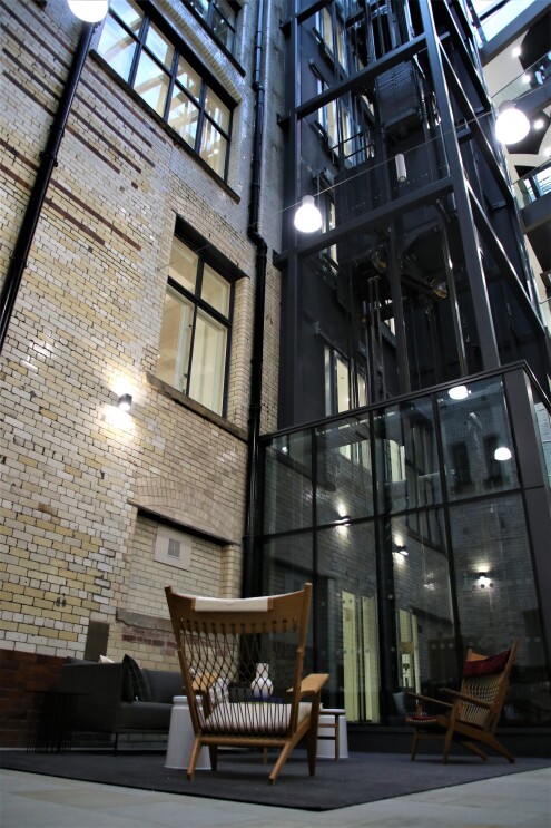 Seating area on the ground floor at the Amazon Manchester head offices. 