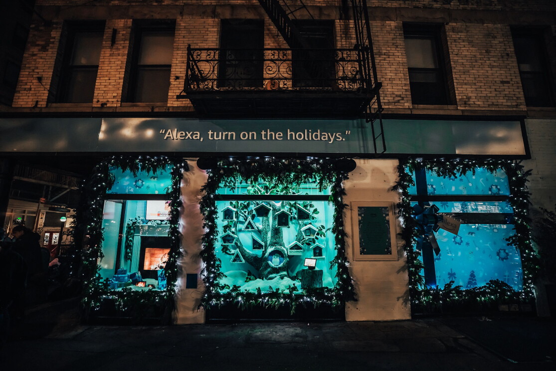 An image of the Alexa holiday window display in New York City