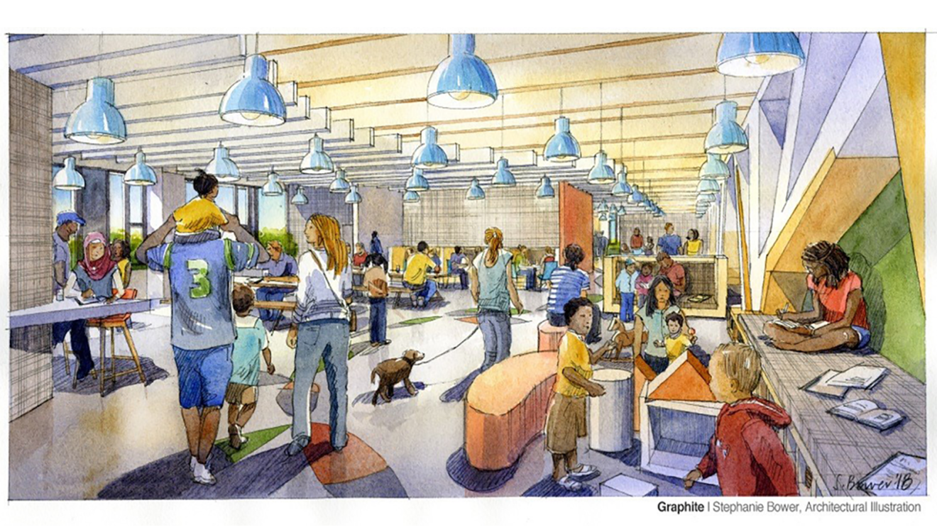 Mary's Place permanent shelter at Amazon rendering, interior view