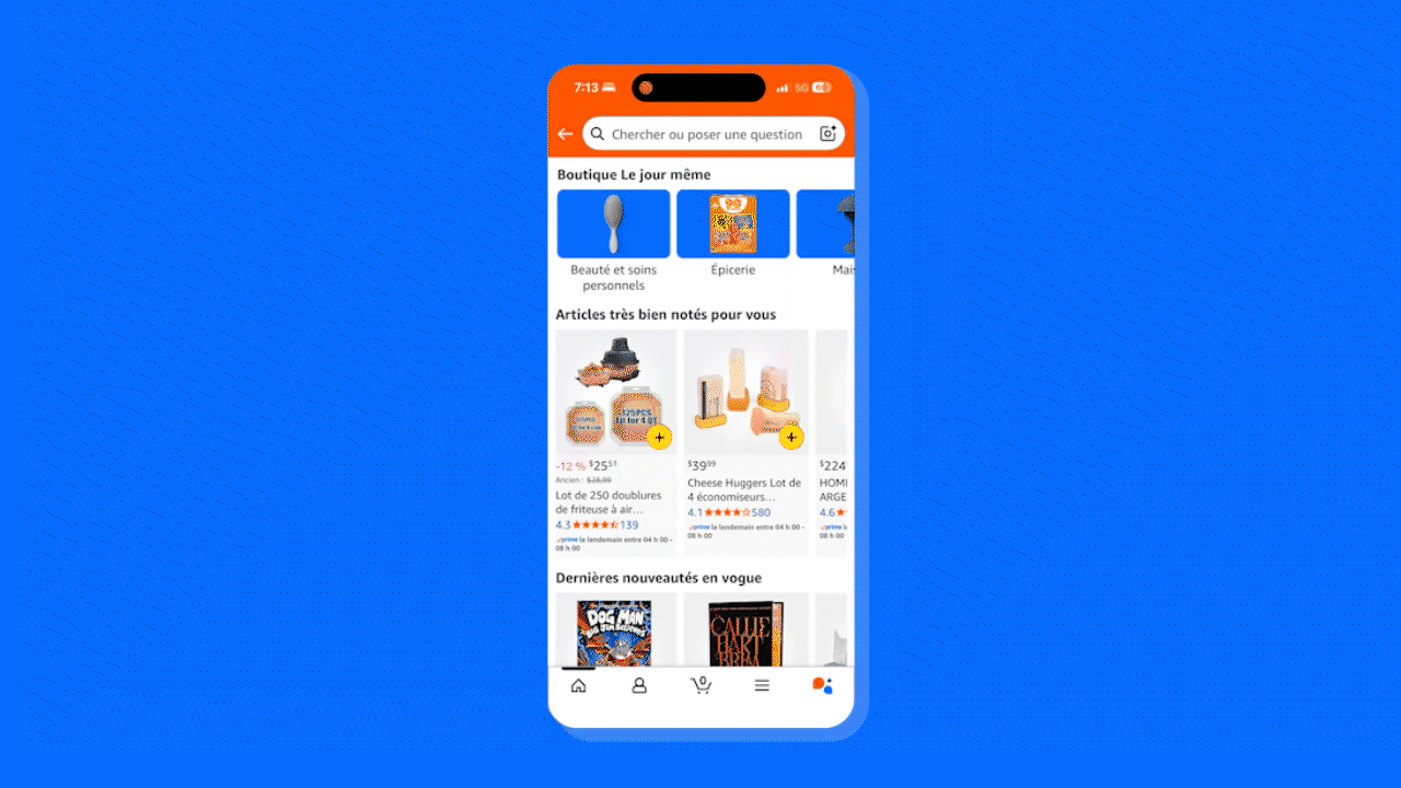 iPhone faisant défiler la vitrine d'Amazon