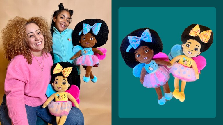 small businesses featured in Oprah’s Favorite Things 2024 holiday gift list: Plush dolls with vibrant hair bows next to smiling creators
