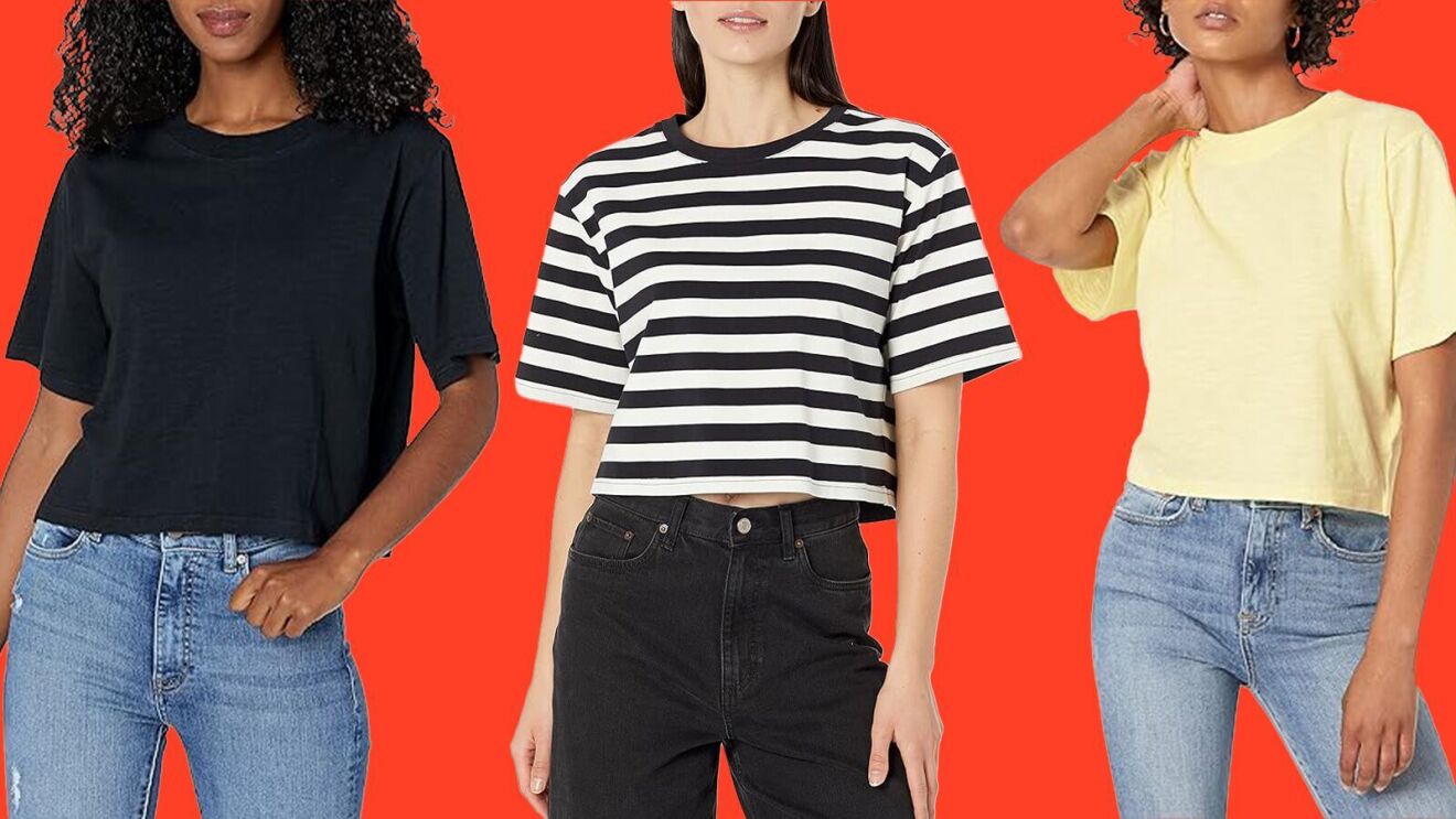 An image of three women in shirts and jeans.