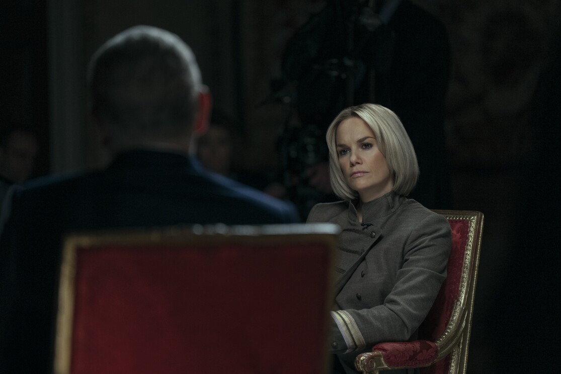 Ruth Wilson as Emily Maitlis in a recreation of the famous Newsnight interview for A Very Royal Scandal