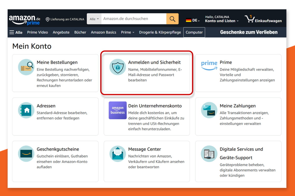 Amazon Konto Dashboard
