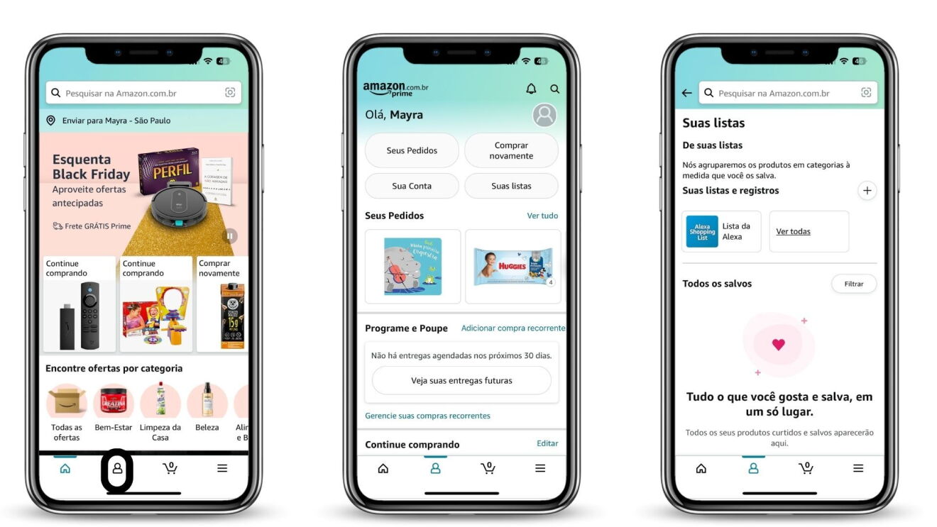 fazer lista de desejos no celular pelo app amazon shopping