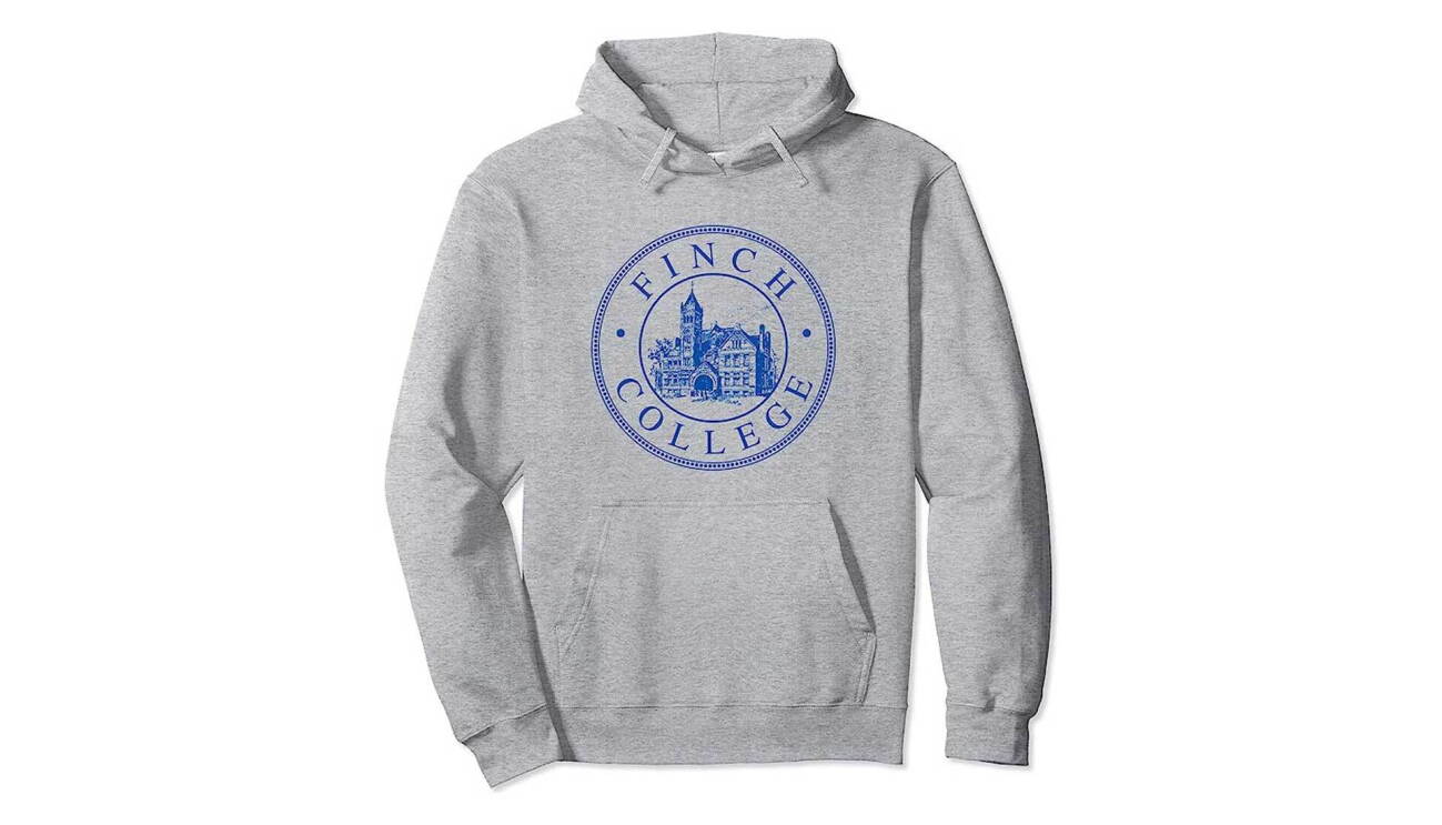 Image of Finch College grey pullover hoodie.