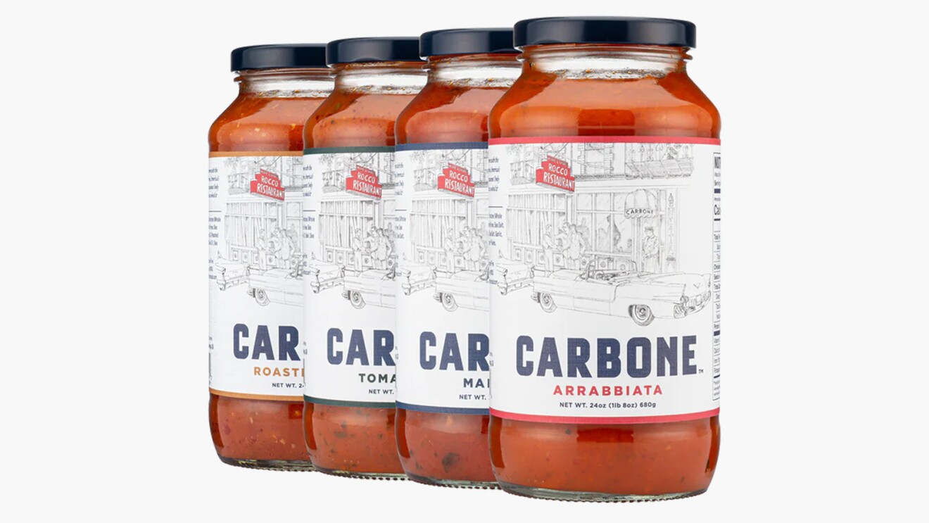 Image showing four jars of Carbone pasta sauce.