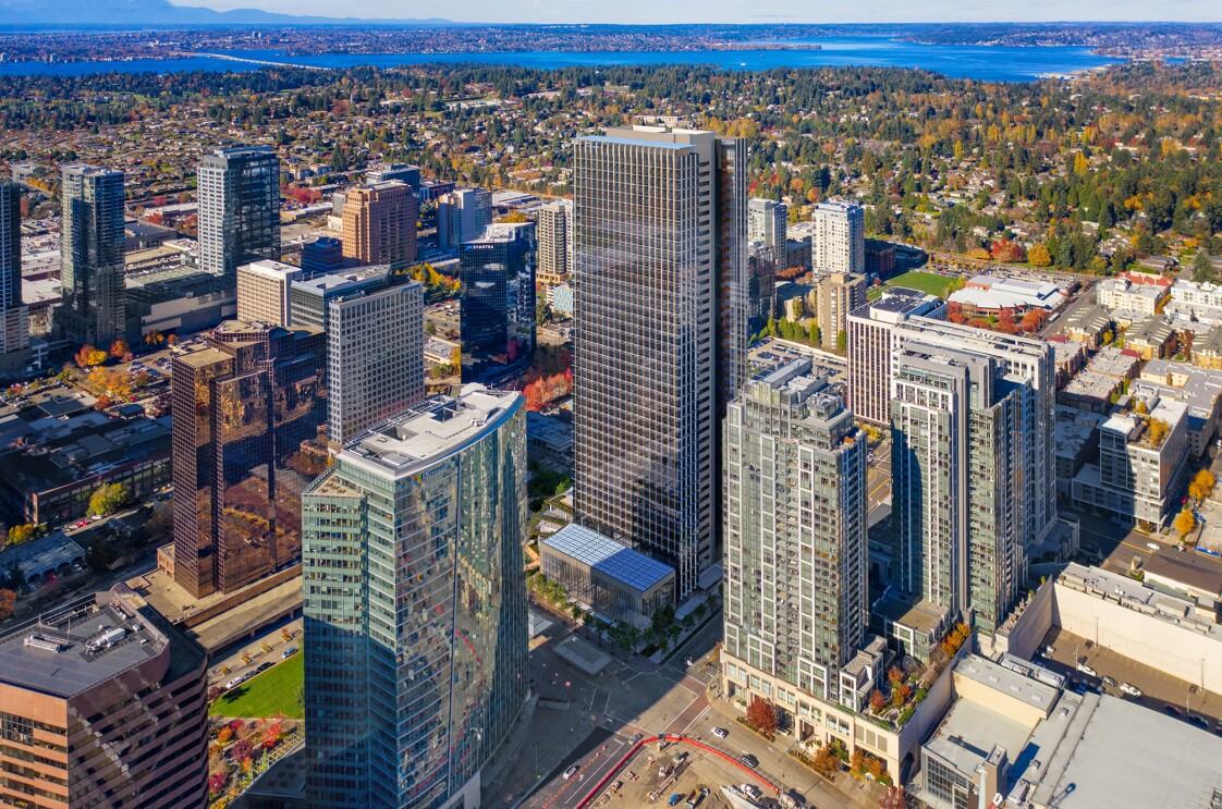 Rendering of the proposed Amazon Bellevue tower.