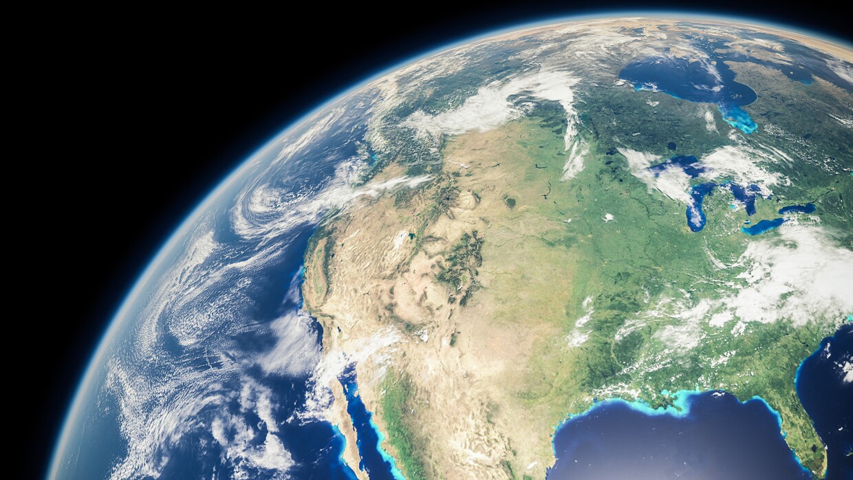 An image of North America from outside the atmosphere.