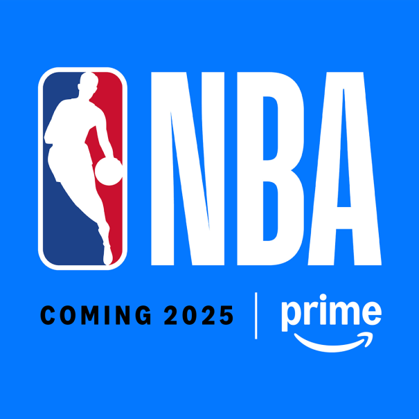 NBA logo with 'COMING 2025 | prime' text on blue background
