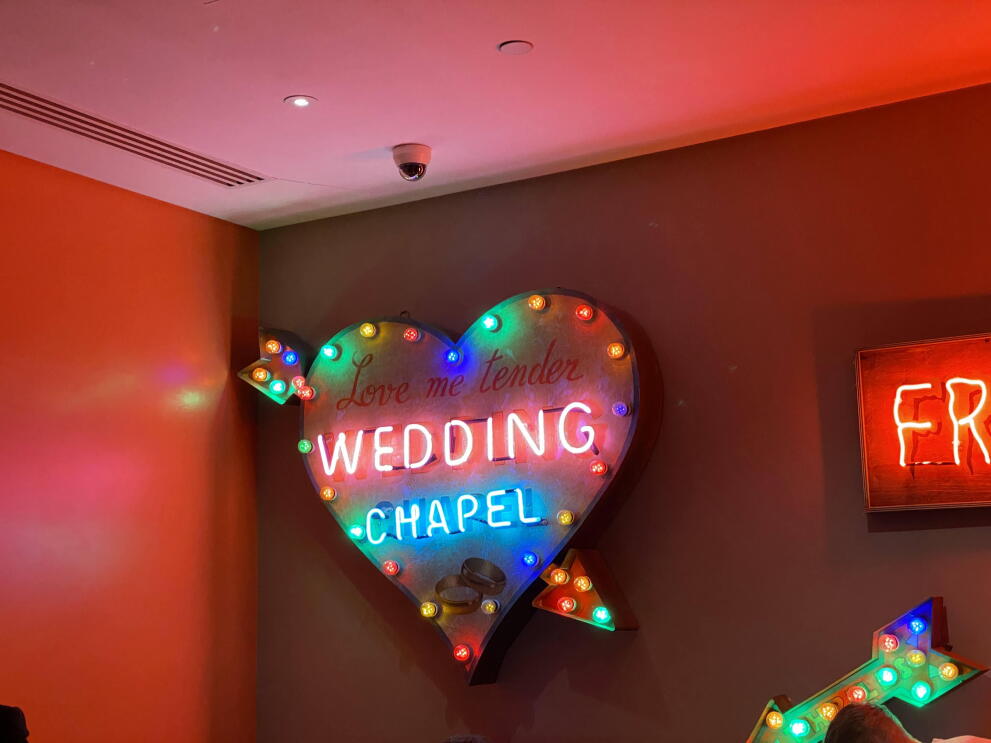 neon decorations at the your christmas or mine 2 screening 