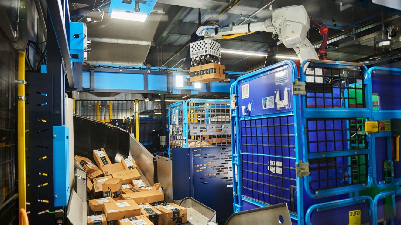 An Amazon robotic arm at a fulfillment center