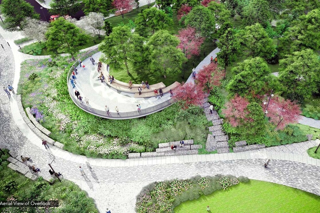 Image renderings showing the Met Park at Amazon's second headquarters in Arlington, Virginia.