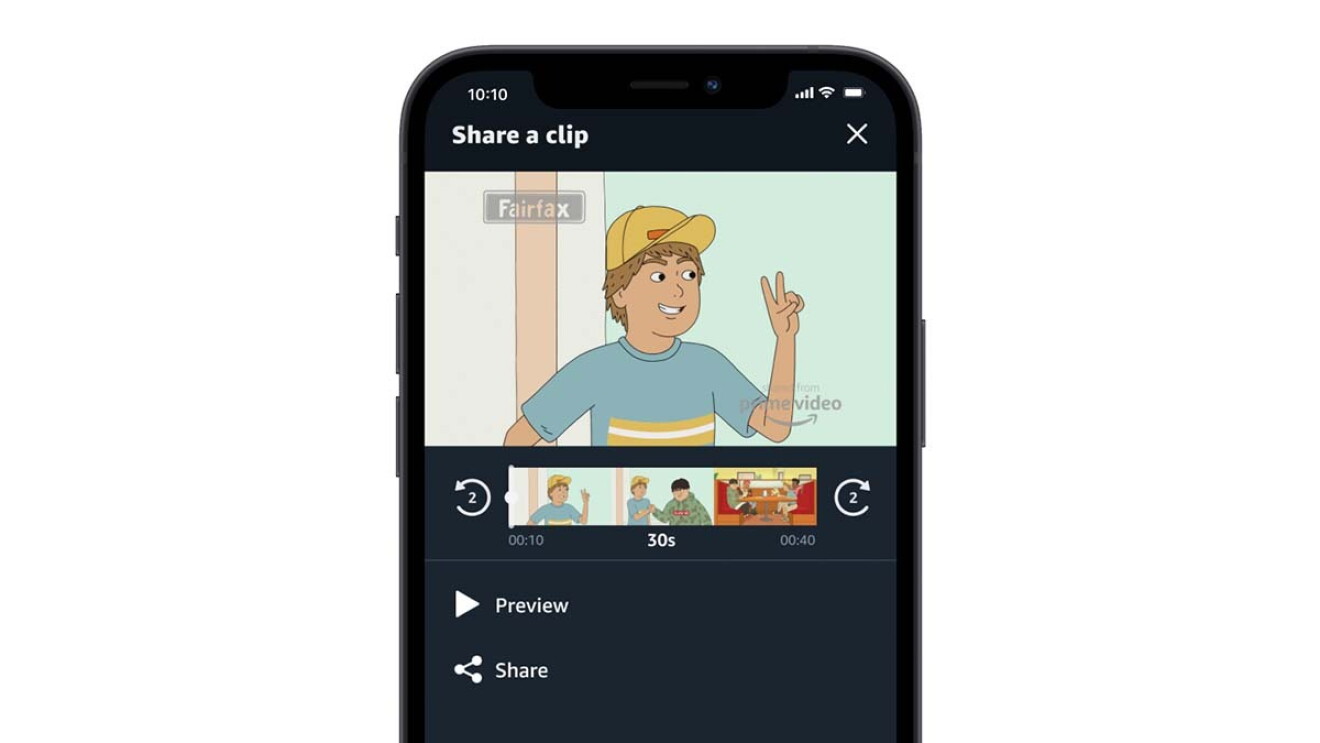 A screen view of how to share a Prime Video clip on an iPhone.