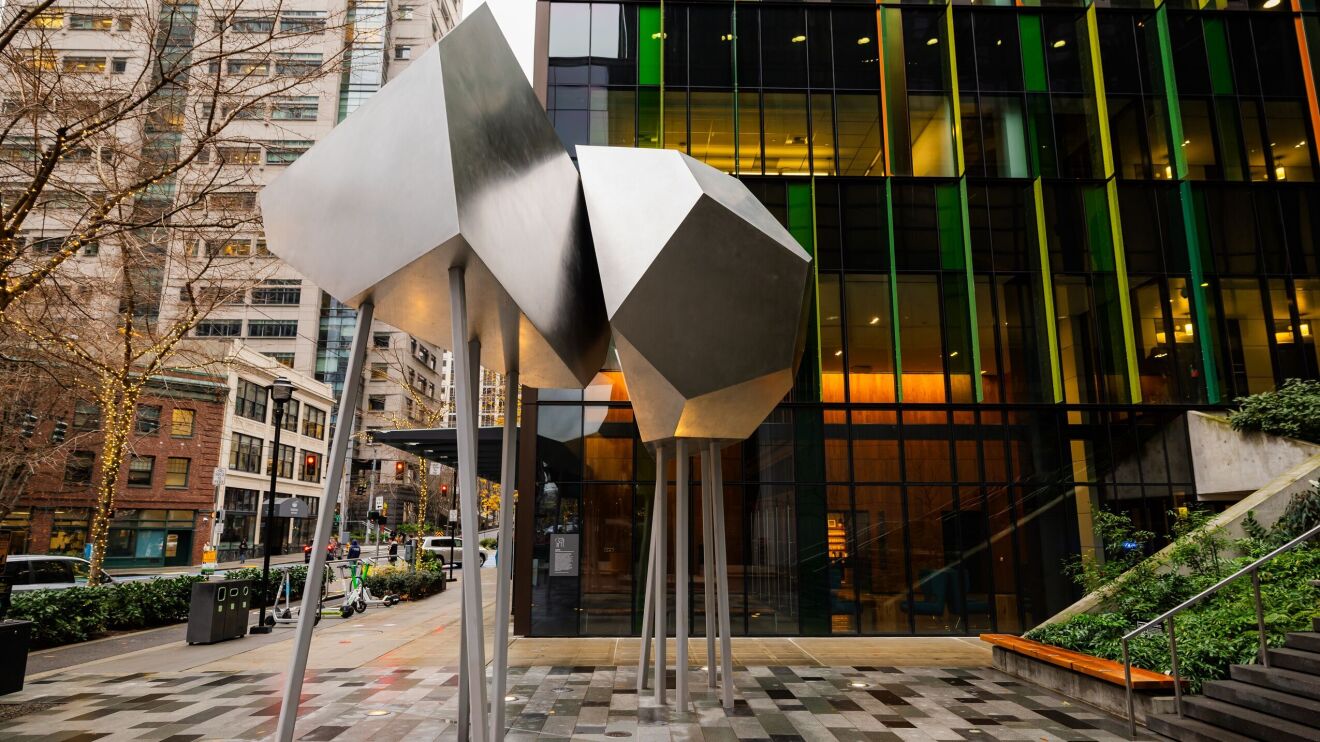 A photo in front of Doppler Stairway in Seattle.