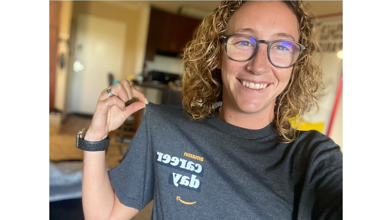 Amazon Career Day recruiter wearing a Career Day T-Shirt.