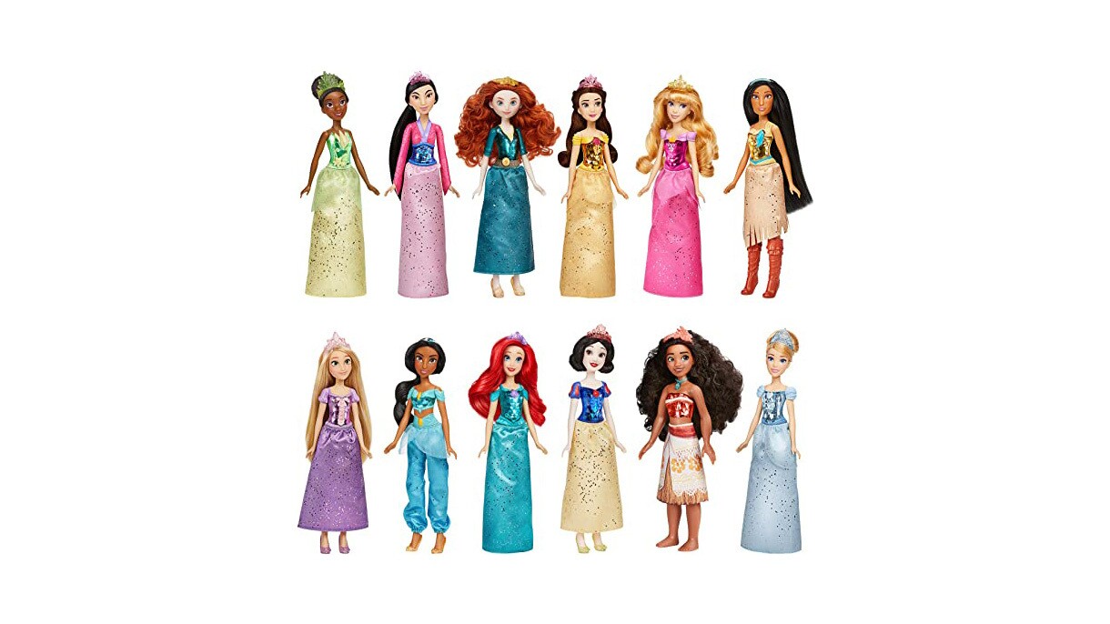 The product image for a collection of Disney princess dolls available on Amazon