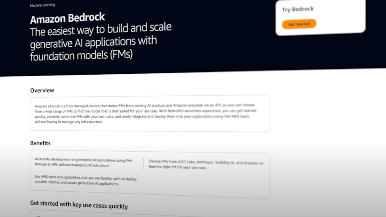 A screenshot of the Amazon Bedrock homepage.