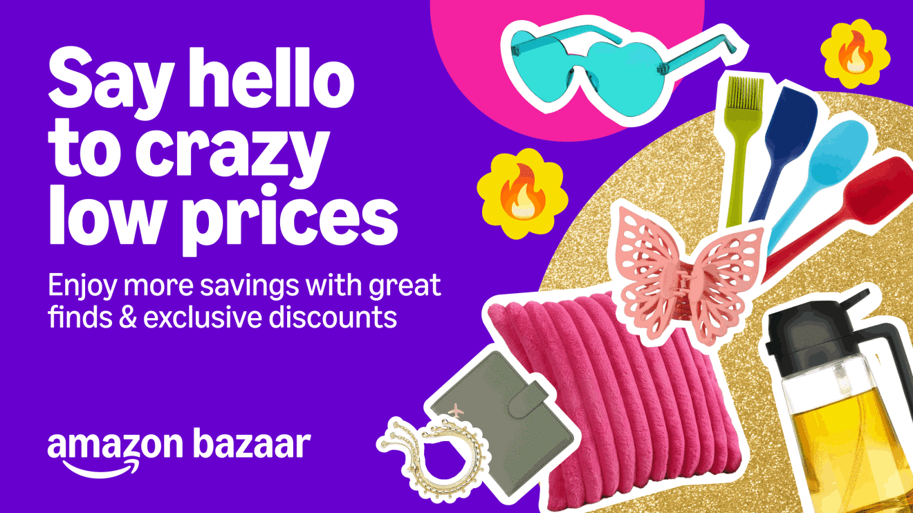 Amazon Bazaar ad promoting low prices and savings on various household items