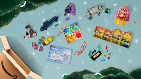 Ensemble de jeux et d'idées cadeaux pour Noël sur fond bleu