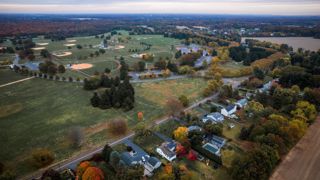 Aerial Drone Autumn Sunrise in Mercer, New Jersey