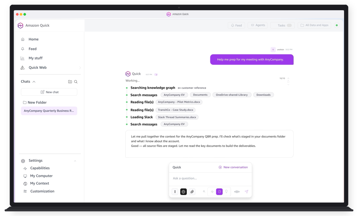 AWS launches Amazon Quick desktop AI assistant that works across your applications, tools, and data