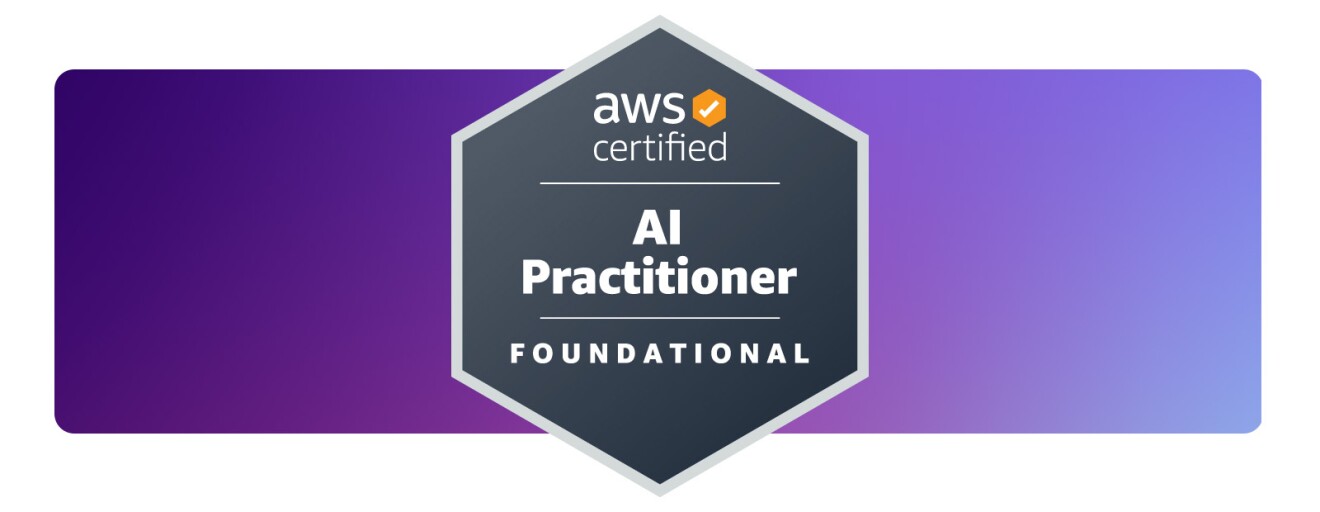 badge reading "AWS certified. AI Practitioner. Foundational"