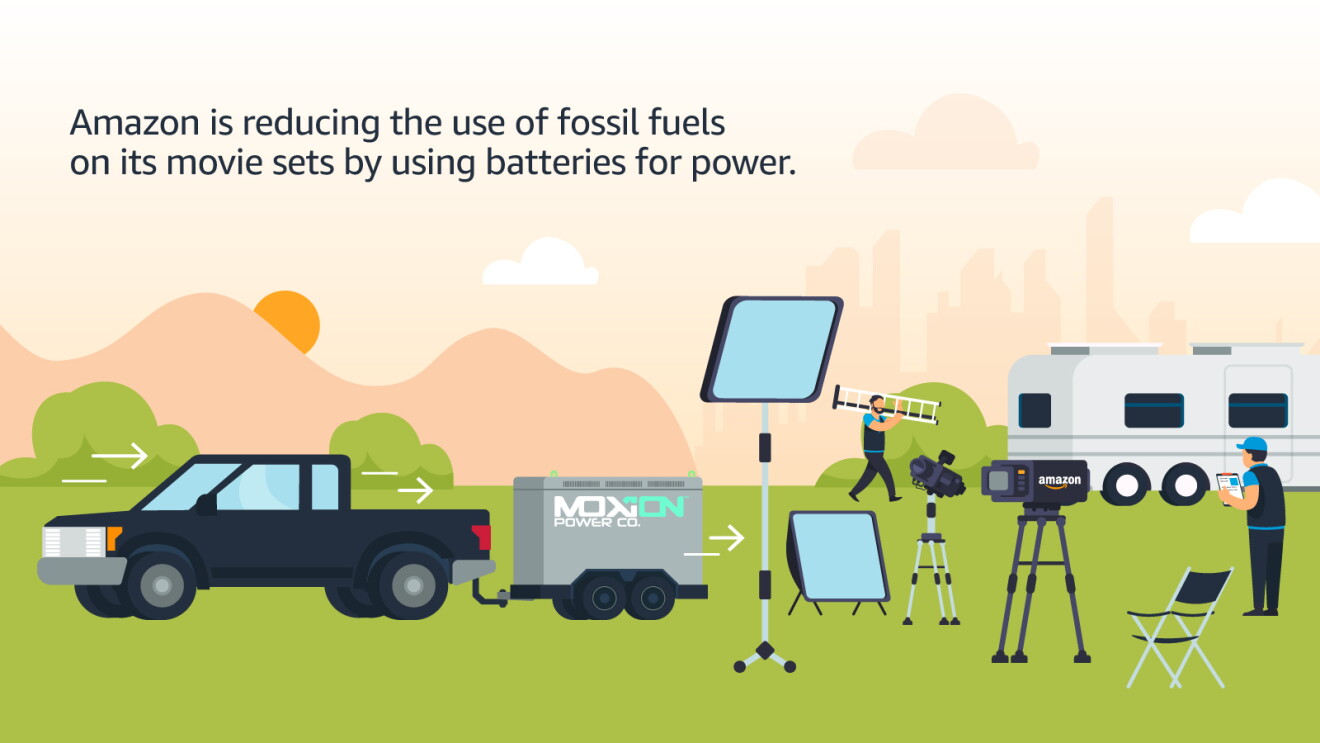 Amazon is reducing the use of fossil fuels of its movie sets by using batteries for power