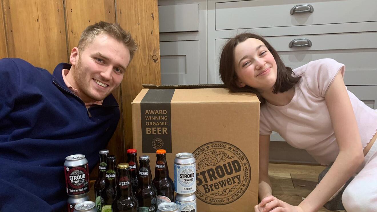 Campus challenge runners up in front of their products from STROUD Brewery.