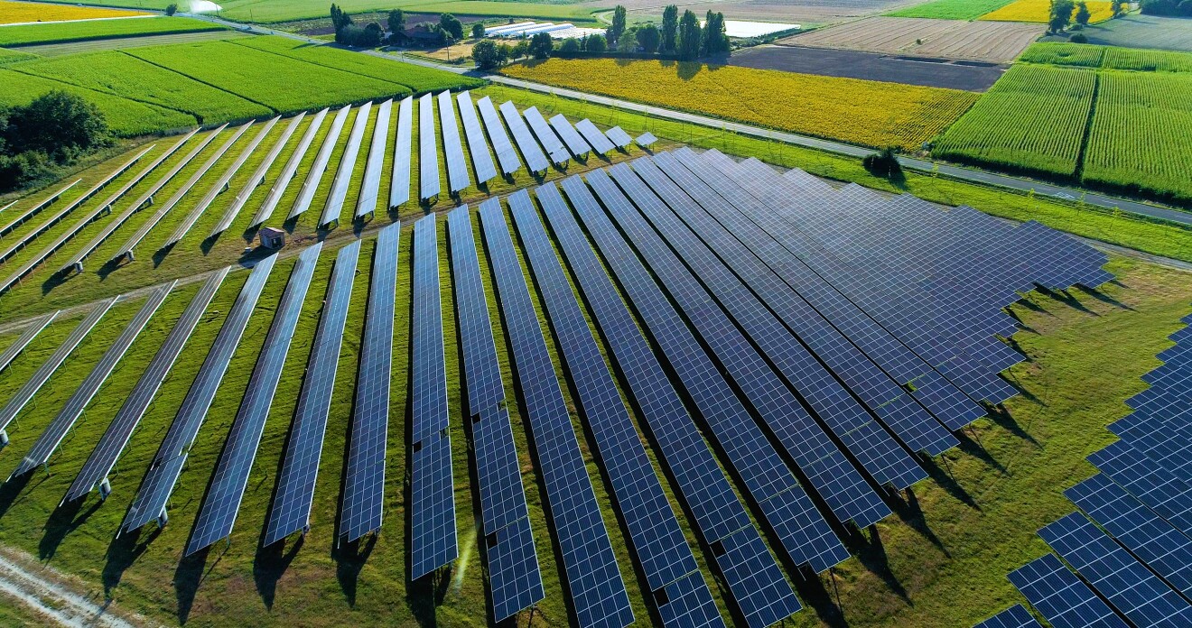 Solar panels in ariel view Amazon