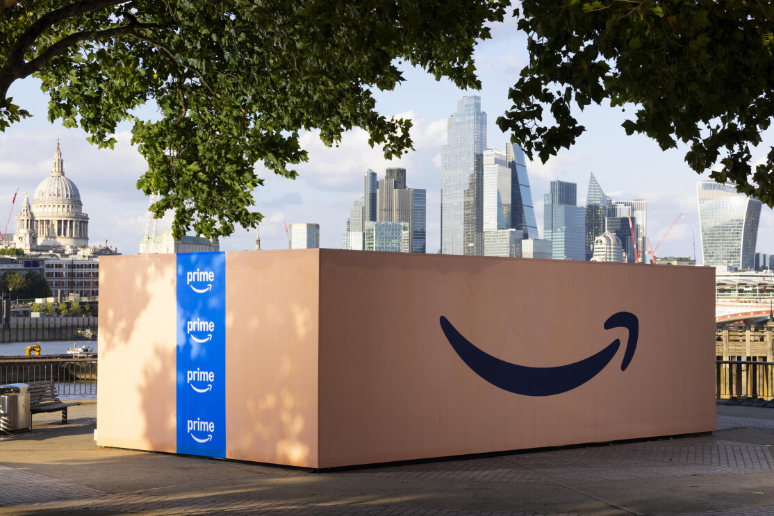 Giant Amazon Prime Day box places on the Southbank