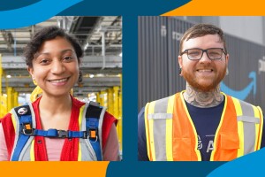 Two side by side images of Amazon employees Dana and Adam. 