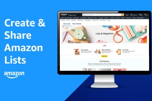 Text that reads Create and Share Amazon Lists and the Amazon Lists Page on a computer screen