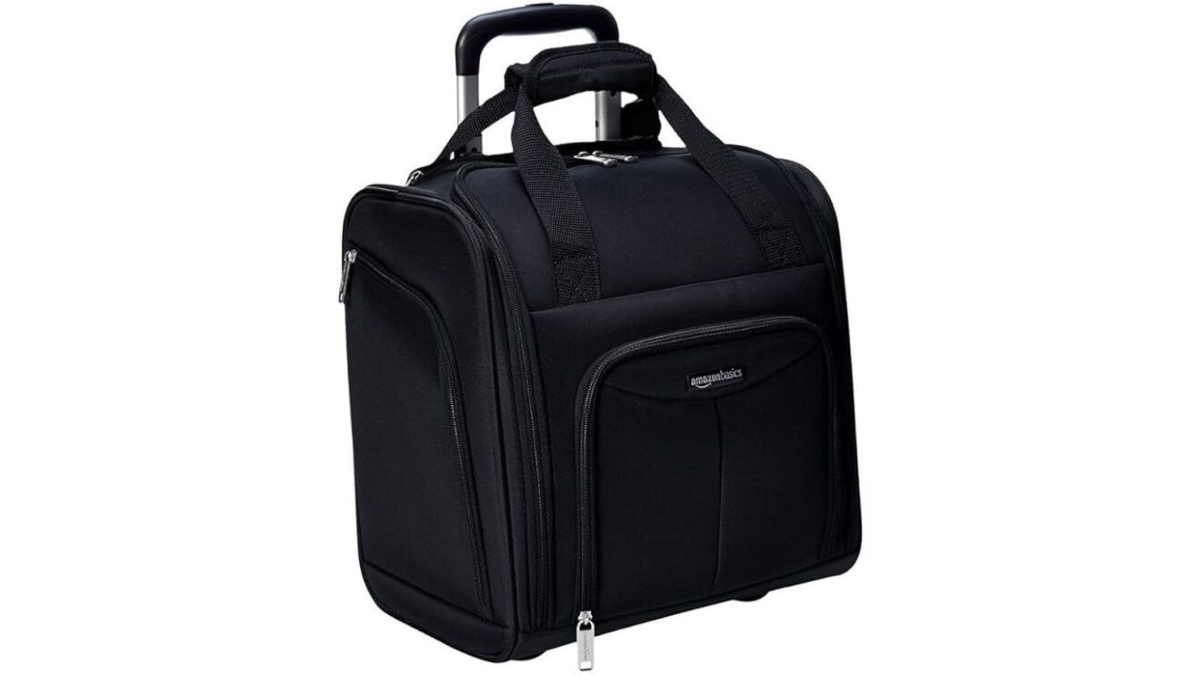 Amazon Basics underseat carry-on rolling luggage bag with wheels 